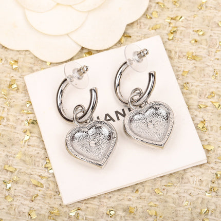 DOUBLE C DROP HEART SILVER DIAMONDS EARRINGS