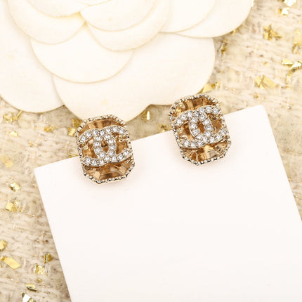 24C ROCK SUGAR DOUBLE C GOLD DIAMONDS EARRINGS