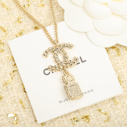 CHANE PERFUME BOTTLE PENDANT GOLD NECKLACE