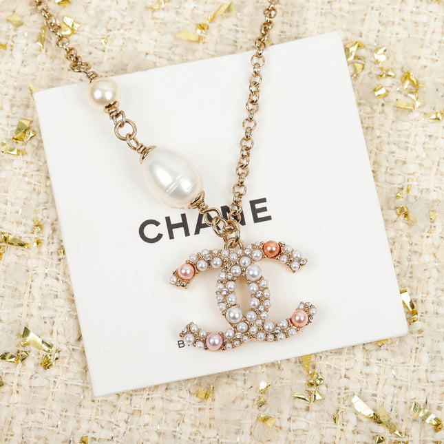 DOUBLE C CUSTOMIZED PINK PEARL GOLD NECKLACE