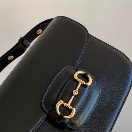 GG 1955 Horsebit Bag 25cm Black Calfskin Gold Hardware