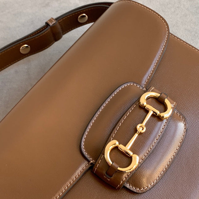 GG 1955 Horsebit Bag 25cm Brown Calfskin Gold Hardware