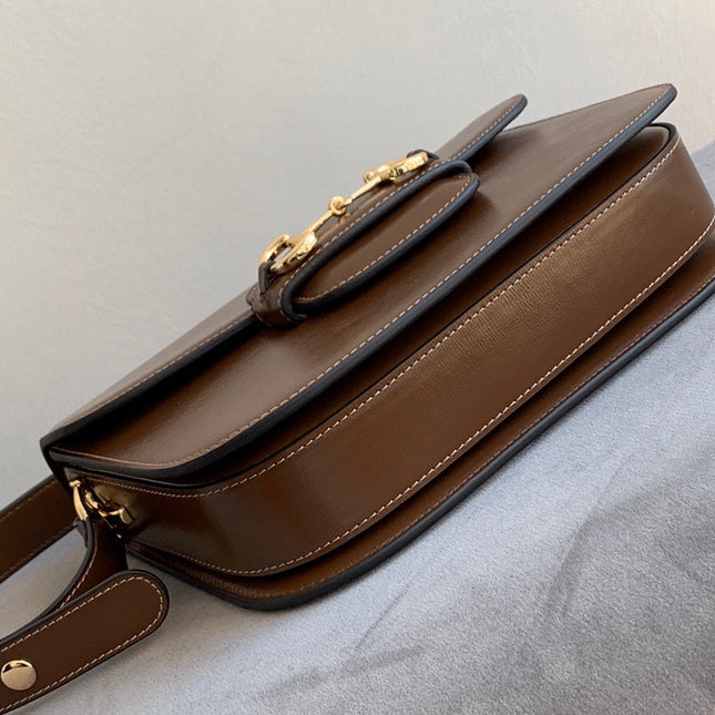 GG 1955 Horsebit Bag 25cm Brown Calfskin Gold Hardware