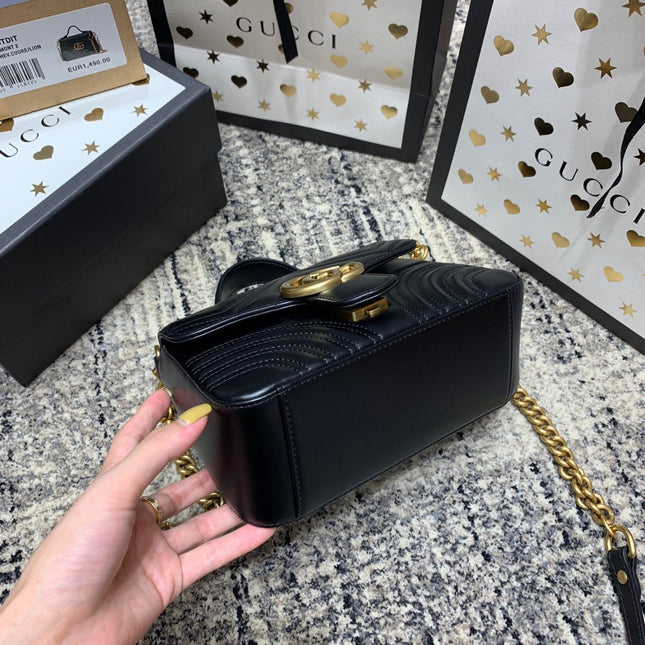 GG Marmont 21cm Mini Top Black Calfskin Gold Hardware