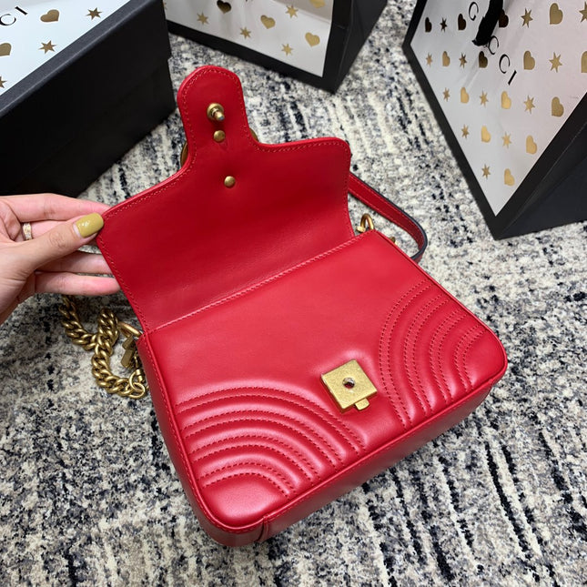 GG Marmont 21cm Mini Top Red Calfskin Gold Hardware