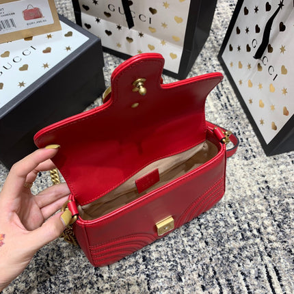 GG Marmont 21cm Mini Top Red Calfskin Gold Hardware