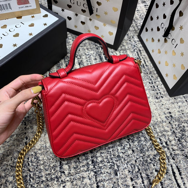 GG Marmont 21cm Mini Top Red Calfskin Gold Hardware