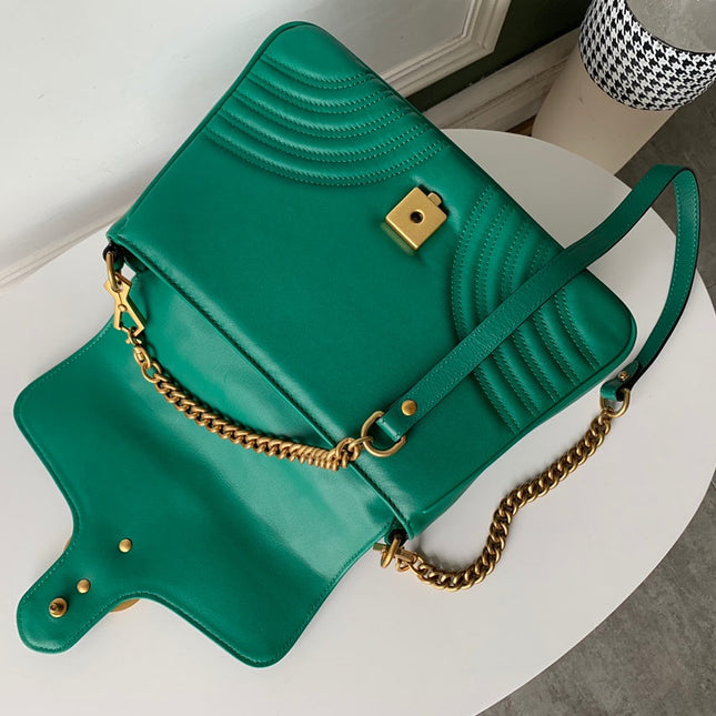 GG Marmont 26.5cm Green Calfskin Gold Hardware