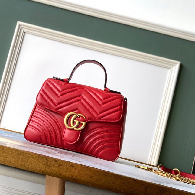 GG Marmont 26.5cm Red Calfskin Gold Hardware