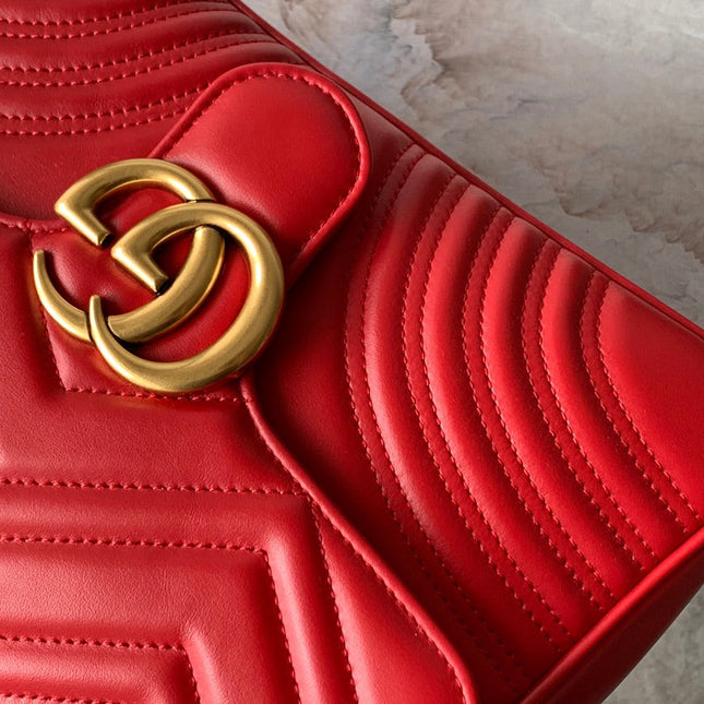 GG Marmont 26.5cm Red Calfskin Gold Hardware