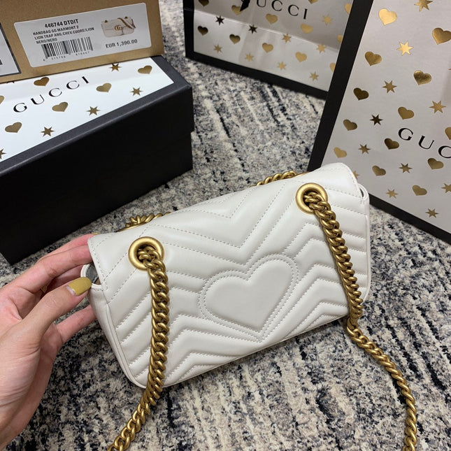 GG Marmont 22cm White Calfskin Gold Hardware