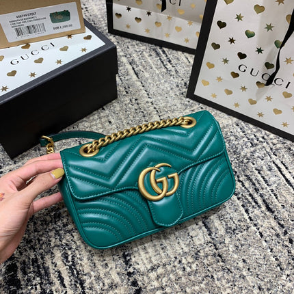 GG Marmont 22cm Turquoise Calfskin Gold Hardware