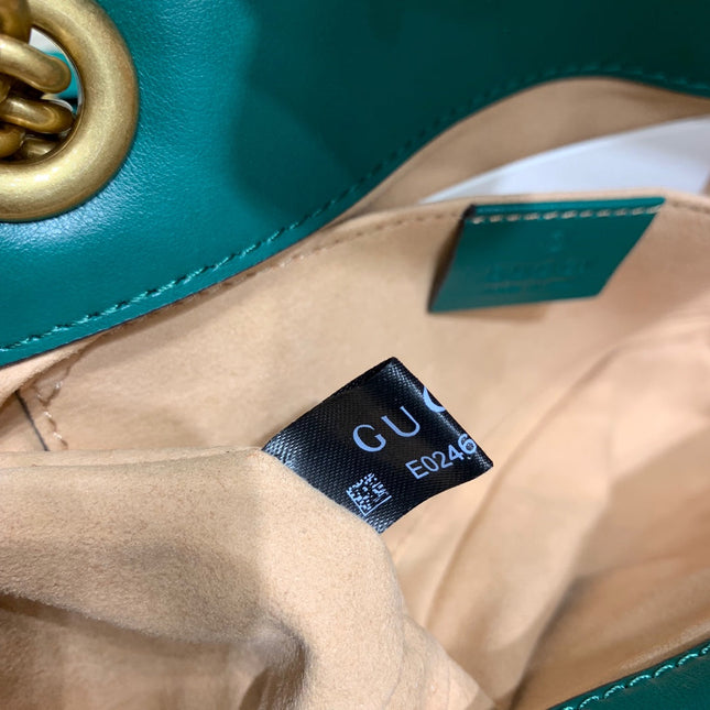 GG Marmont 22cm Turquoise Calfskin Gold Hardware