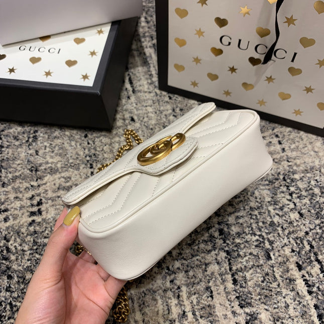 GG Marmont Mini 16.5cm White Calfskin Gold Hardware