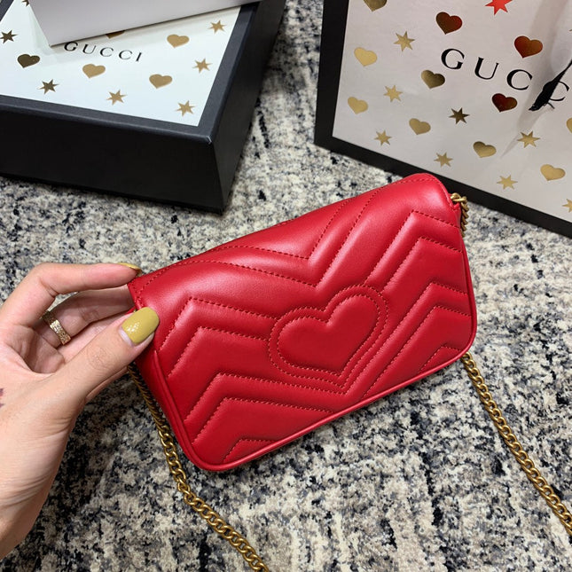 GG Marmont Mini 16.5cm Red Calfskin Gold Hardware