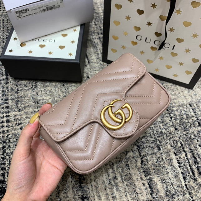 GG Marmont Mini 16.5cm Dark Beige Calfskin Gold Hardware