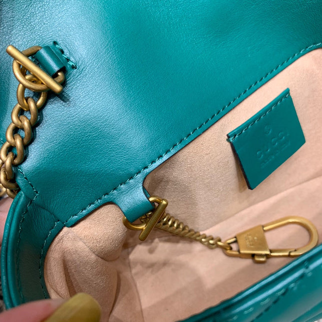 GG Marmont Mini 16.5cm Turquoise Calfskin Gold Hardware