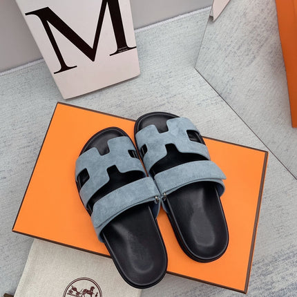 Chypre Sandal Black insole Light Blue lining