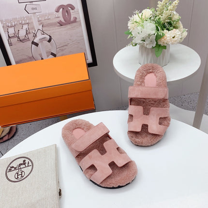 Chypre Sandal Pink shearling insole Pink Velvet leather lining