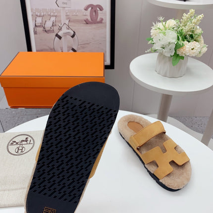 Chypre Sandal Beige shearling insole Light Brown Velvet leather lining