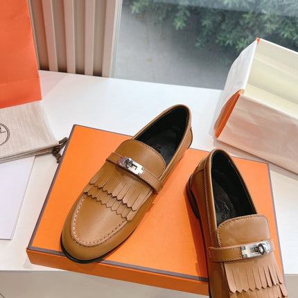 Destin Loafer Brown Goatskin with Fringe Detail