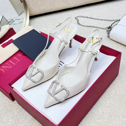 Vlogo Signature Diamond Slingback White Calfskin