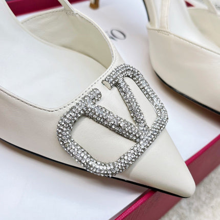 Vlogo Signature Diamond Slingback White Calfskin