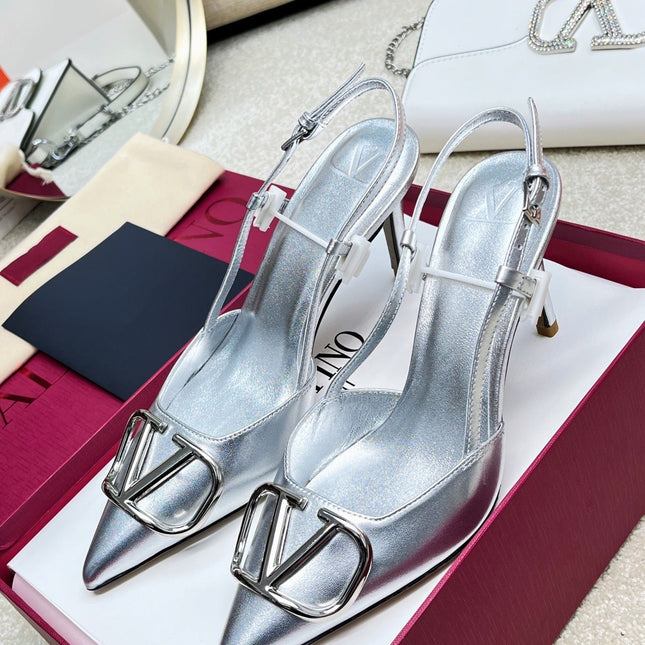 Vlogo Signature Slingback Silver Calfskin