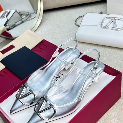 Vlogo Signature Slingback Silver Calfskin