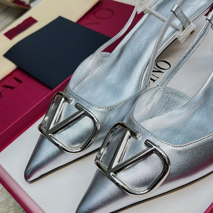 Vlogo Signature Slingback Silver Calfskin