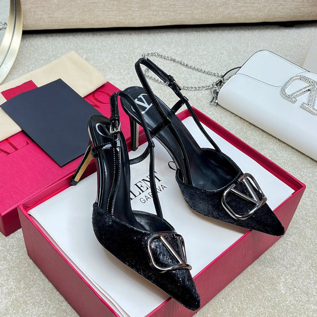 Vlogo Signature Slingback Rough Black Calfskin