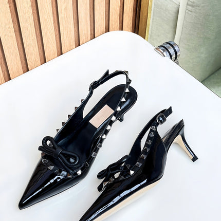 Rockstud Bow Slingback Black Calfskin With Matching Studs