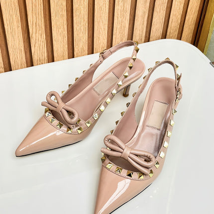 Rockstud Bow Slingback Rose Cannelle Calfskin With Matching Studs