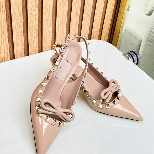 Rockstud Bow Slingback Rose Cannelle Calfskin With Matching Studs