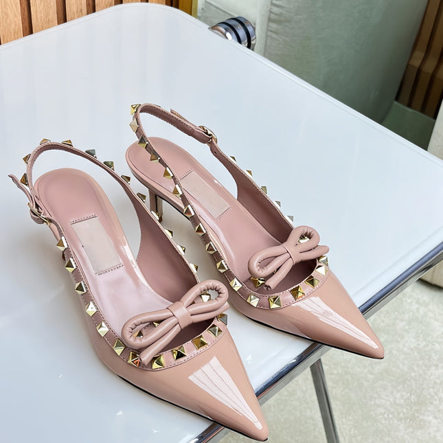 Rockstud Bow Slingback Rose Cannelle Calfskin With Matching Studs