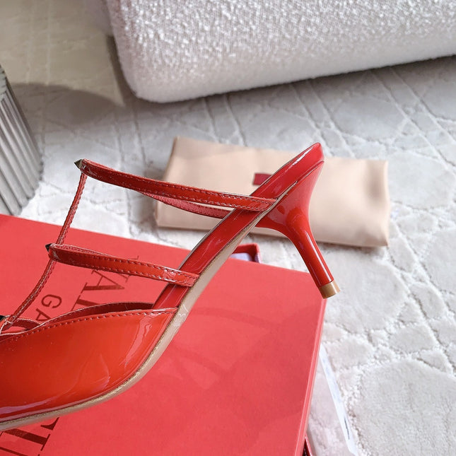 Rockstud Wispy Calfskin Mule 65mm Shiny Red