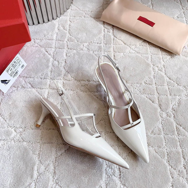 2 Rockstud Slingback 65mm Shiny White