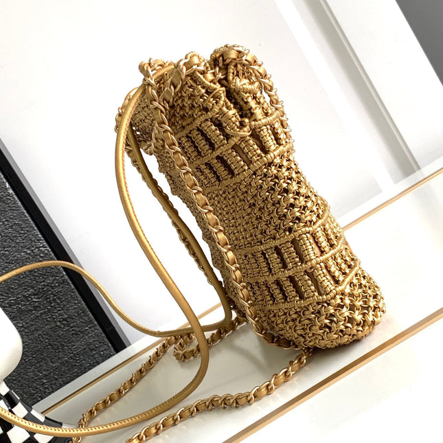 CC Mini 22 Bag 23cm Gold Woven Cowhide Bag