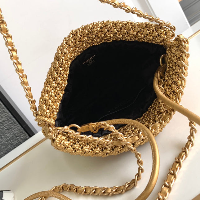 CC Mini 22 Bag 23cm Gold Woven Cowhide Bag