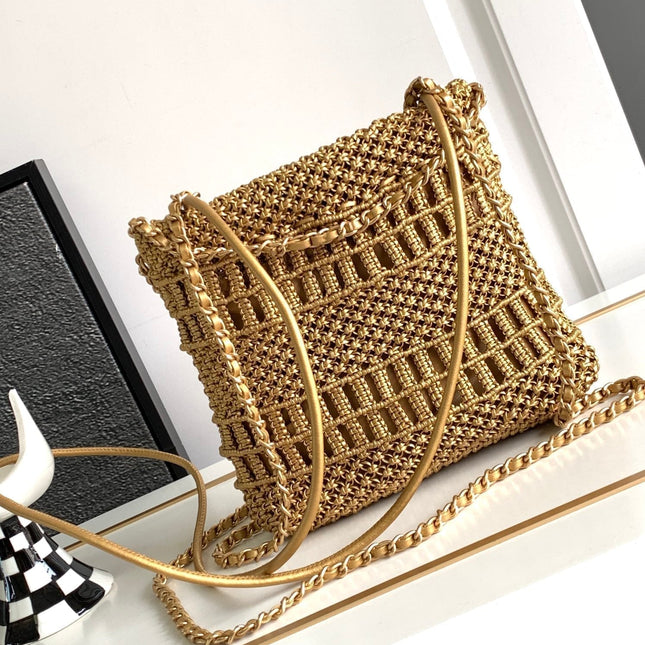 CC Mini 22 Bag 23cm Gold Woven Cowhide Bag