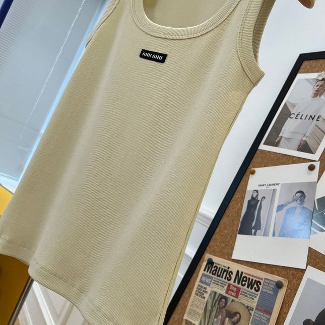 Miu Beige Cotton Tank Top