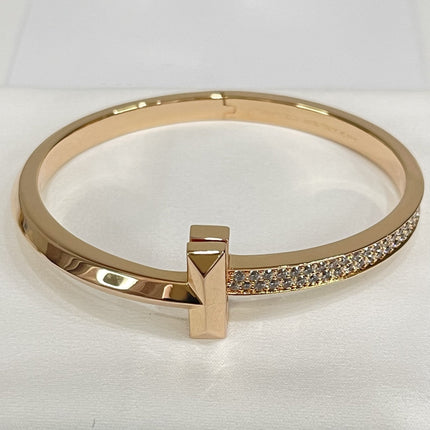 WIDE DIAMONDS HINGED BANGLE PINK GOLD